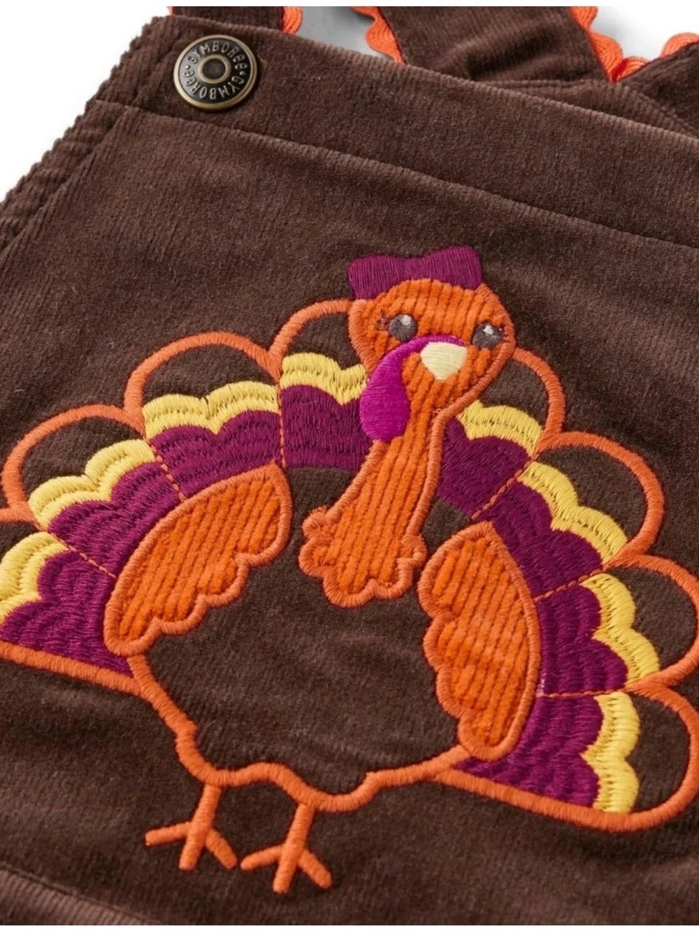 Gymboree Turkey Thanksgiving Overalls Brown Corduroy & Orange  Girl Dress Size 5